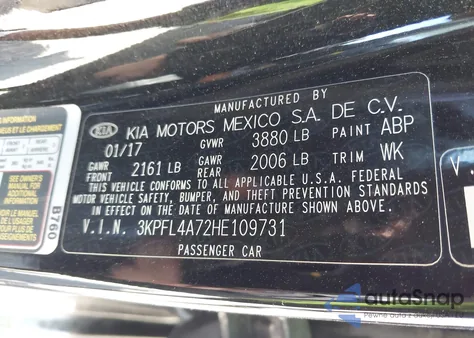 2017 Kia Forte Lx from USA, damaged, VIN 3KPFL4A72HE109731